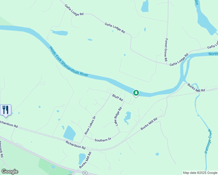 map of restaurants, bars, coffee shops, grocery stores, and more near 133 Bluff Road in Strasburg