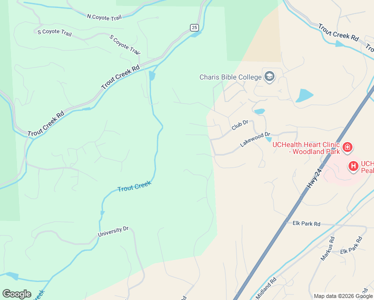 map of restaurants, bars, coffee shops, grocery stores, and more near 181 Honey Hill Lane in Woodland Park