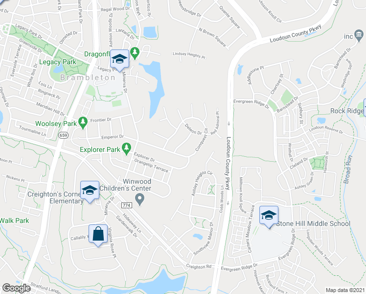 map of restaurants, bars, coffee shops, grocery stores, and more near 23158 Kleinsmith Way in Ashburn