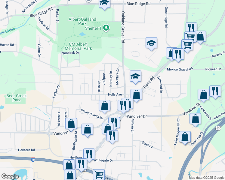 map of restaurants, bars, coffee shops, grocery stores, and more near 2208 Barnett Dr in Columbia