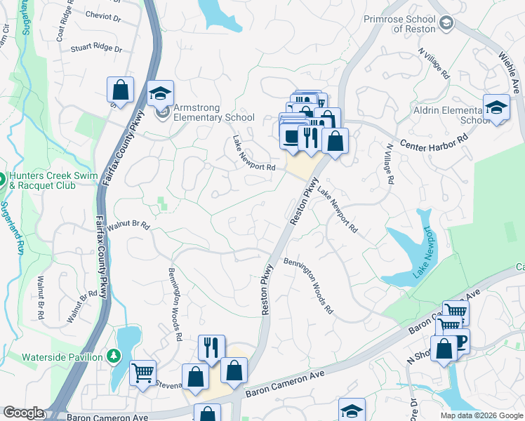 map of restaurants, bars, coffee shops, grocery stores, and more near 1601 Harvest Green Court in Reston