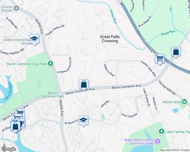 map of restaurants, bars, coffee shops, grocery stores, and more near 11092 Whitstone Place in Reston