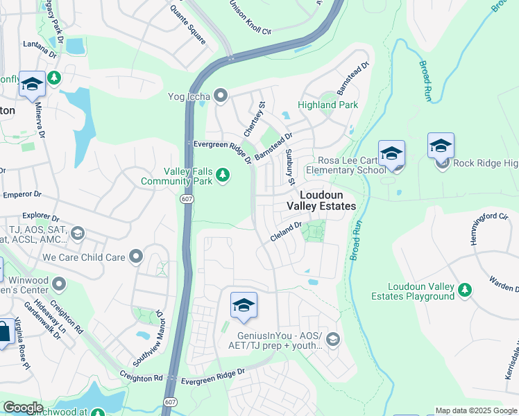 map of restaurants, bars, coffee shops, grocery stores, and more near 23232 Evergreen Ridge Drive in Ashburn