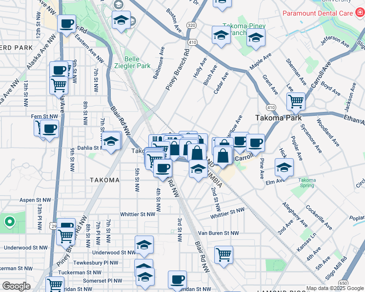 map of restaurants, bars, coffee shops, grocery stores, and more near 261 Cedar Street Northwest in Washington