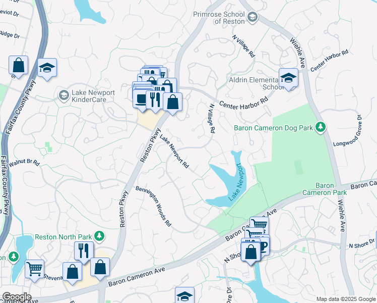 map of restaurants, bars, coffee shops, grocery stores, and more near 1566 Old Eaton Lane in Reston