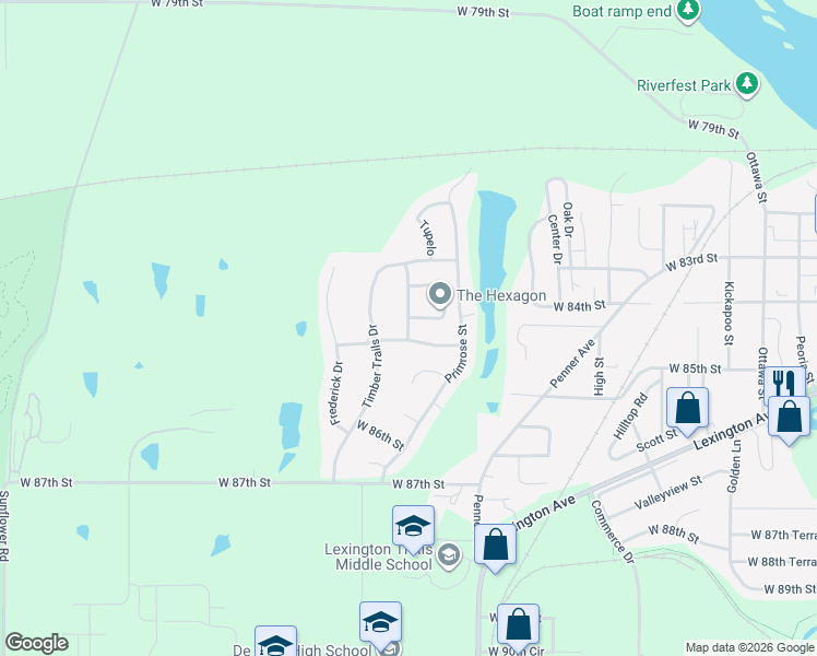 map of restaurants, bars, coffee shops, grocery stores, and more near 8438 Timber Ridge Drive in De Soto