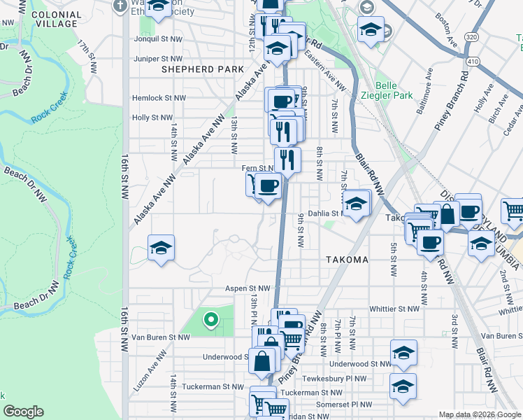 map of restaurants, bars, coffee shops, grocery stores, and more near 101 Independence Avenue Southeast in Washington