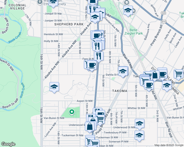 map of restaurants, bars, coffee shops, grocery stores, and more near 101 Independence Avenue Southeast in Washington