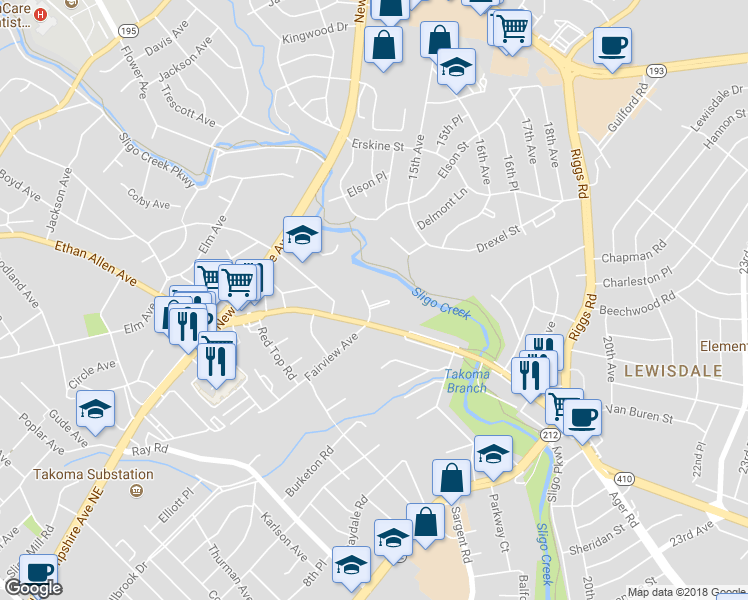 map of restaurants, bars, coffee shops, grocery stores, and more near 1122 Linden Avenue in Takoma Park