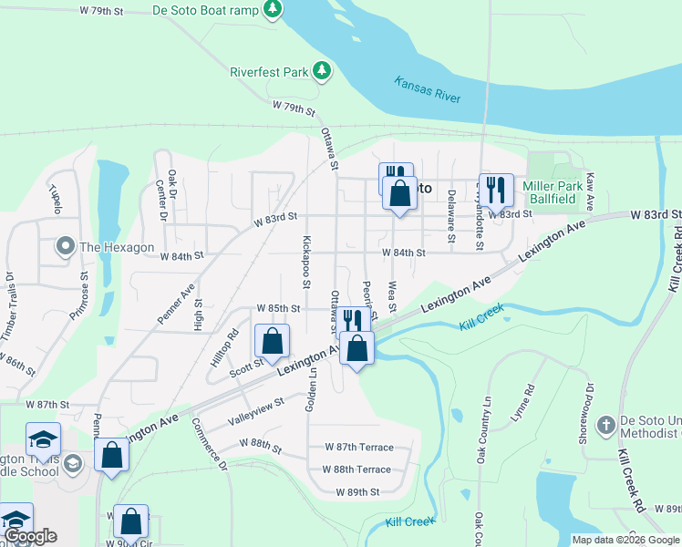 map of restaurants, bars, coffee shops, grocery stores, and more near 8420 Peoria Street in De Soto