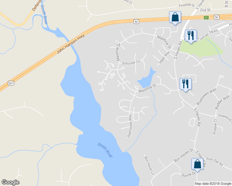 map of restaurants, bars, coffee shops, grocery stores, and more near 2672 Crest Cove in Annapolis