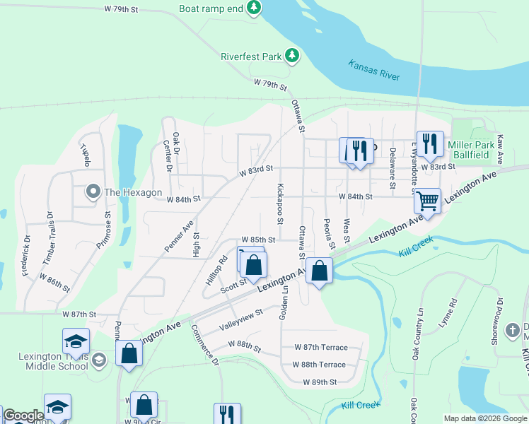 map of restaurants, bars, coffee shops, grocery stores, and more near 8425 Dicken Ave in De Soto