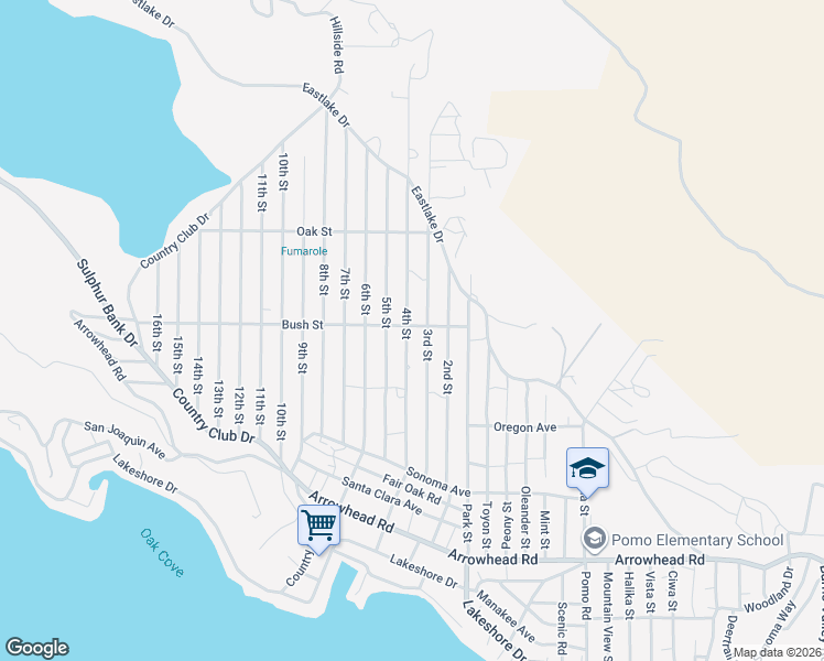 map of restaurants, bars, coffee shops, grocery stores, and more near 3206 4th Street in Clearlake