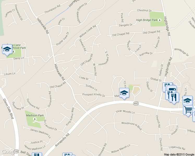 map of restaurants, bars, coffee shops, grocery stores, and more near 6303 West Vein Road in Bowie