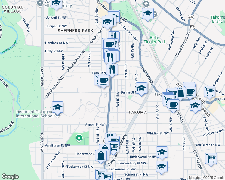 map of restaurants, bars, coffee shops, grocery stores, and more near 101 Independence Avenue Southeast in Washington