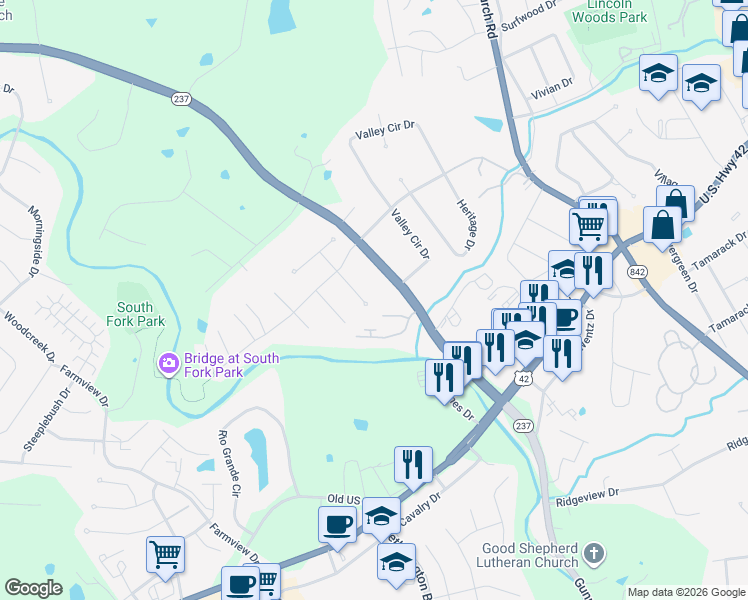 map of restaurants, bars, coffee shops, grocery stores, and more near 134 Collingwood Court in Florence