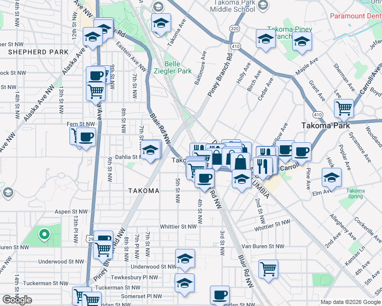 map of restaurants, bars, coffee shops, grocery stores, and more near 101 Independence Avenue Southeast in Washington