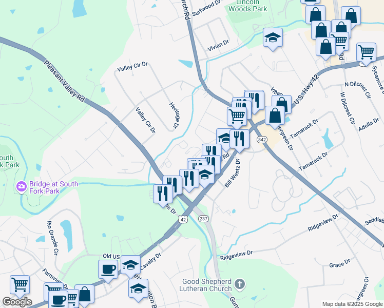 map of restaurants, bars, coffee shops, grocery stores, and more near 8551 Aldersgate Dr in Florence