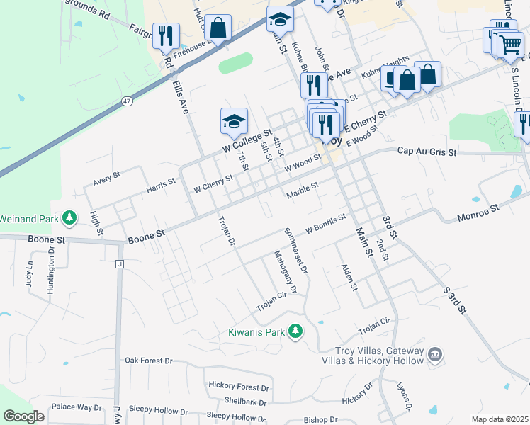 map of restaurants, bars, coffee shops, grocery stores, and more near 400 Marble Street in Troy
