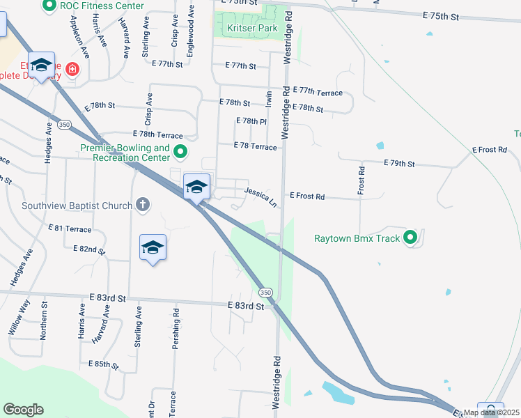map of restaurants, bars, coffee shops, grocery stores, and more near 11901 Jessica Ln in Raytown