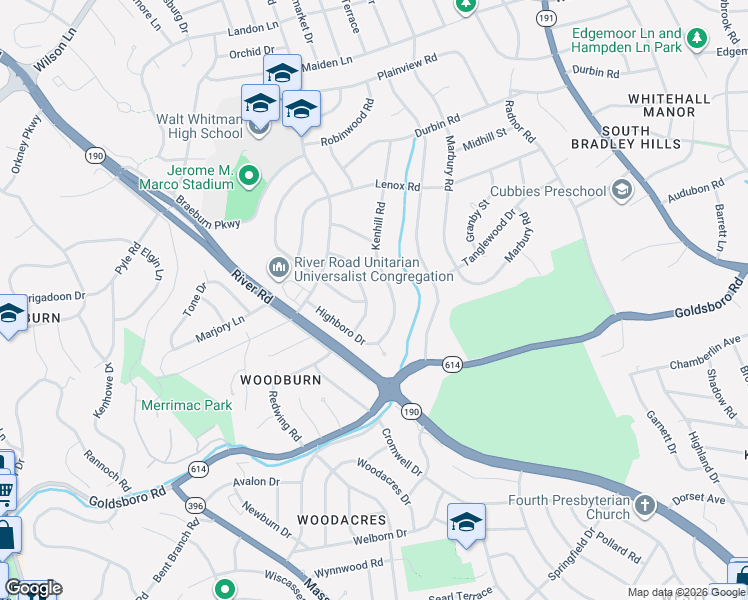 map of restaurants, bars, coffee shops, grocery stores, and more near 6017 Shady Oak Lane in Bethesda