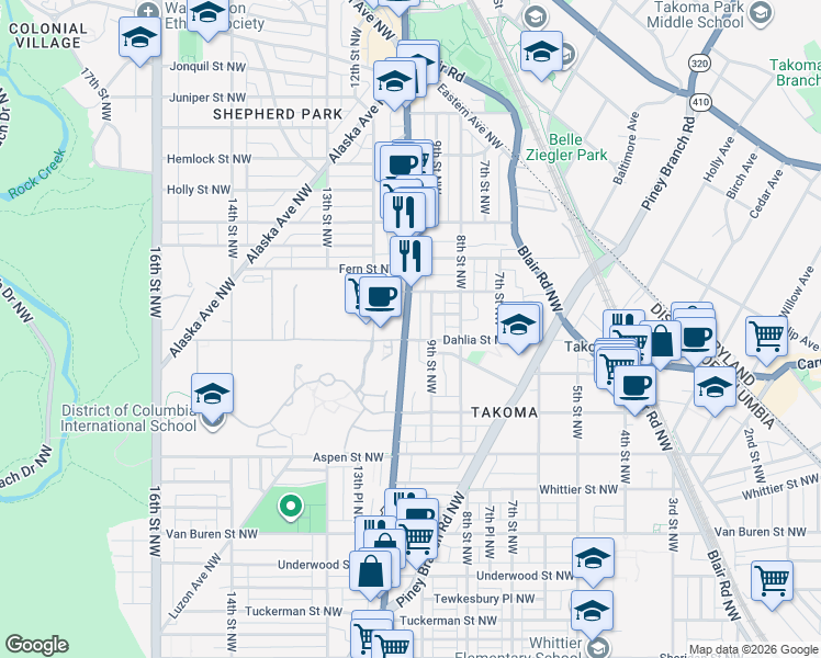 map of restaurants, bars, coffee shops, grocery stores, and more near 101 Independence Avenue Southeast in Washington