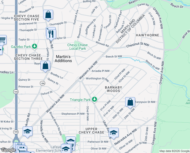 map of restaurants, bars, coffee shops, grocery stores, and more near 3273 Worthington Street Northwest in Washington