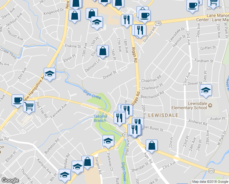 map of restaurants, bars, coffee shops, grocery stores, and more near 6905 Crosby Road in Hyattsville