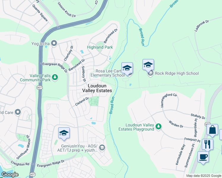 map of restaurants, bars, coffee shops, grocery stores, and more near 23154 Glenorchy Court in Ashburn