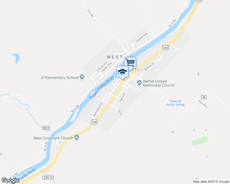 map of restaurants, bars, coffee shops, grocery stores, and more near 208 Beach Avenue in Belington