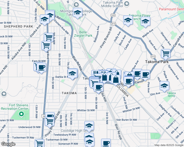 map of restaurants, bars, coffee shops, grocery stores, and more near 101 Independence Avenue Southeast in Washington