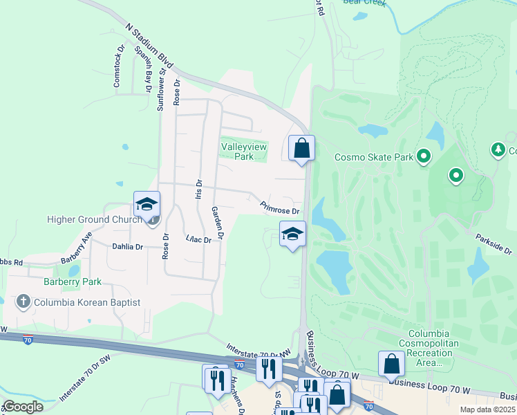 map of restaurants, bars, coffee shops, grocery stores, and more near 2306 Magnolia Court in Columbia