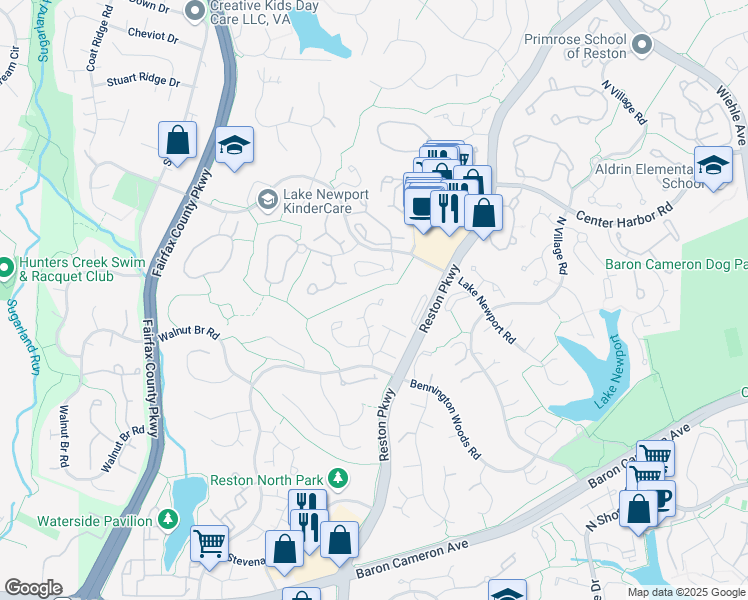 map of restaurants, bars, coffee shops, grocery stores, and more near 1620 Harvest Green Court in Reston