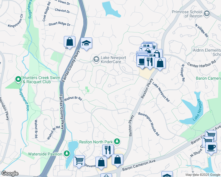 map of restaurants, bars, coffee shops, grocery stores, and more near 1547 Twisted Oak Drive in Reston