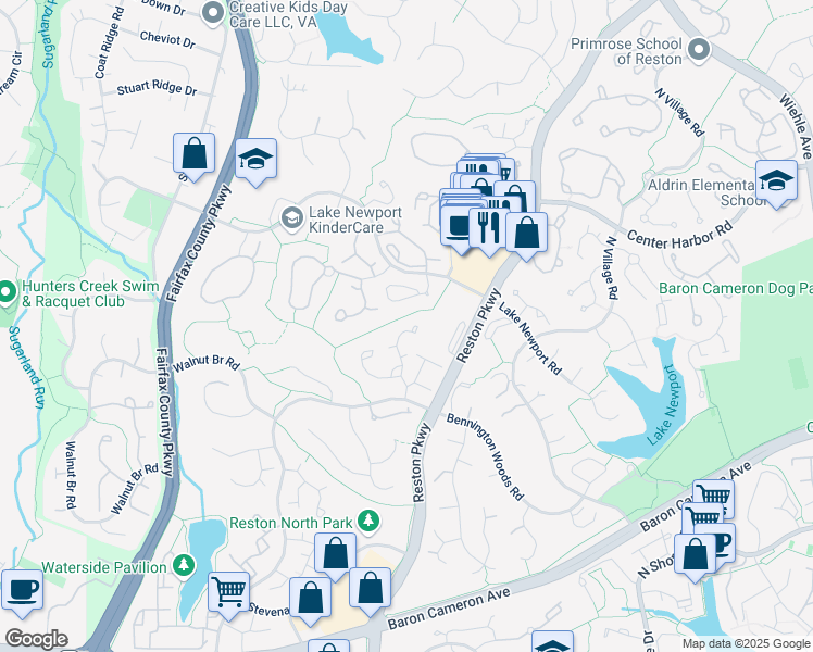 map of restaurants, bars, coffee shops, grocery stores, and more near 1620 Harvest Green Court in Reston