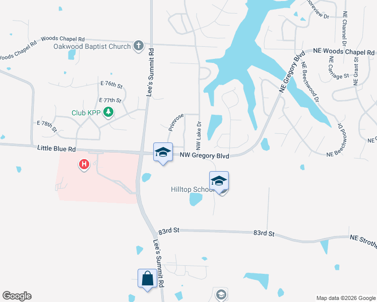 map of restaurants, bars, coffee shops, grocery stores, and more near 3501 Northwest Winding Woods Drive in Lee's Summit