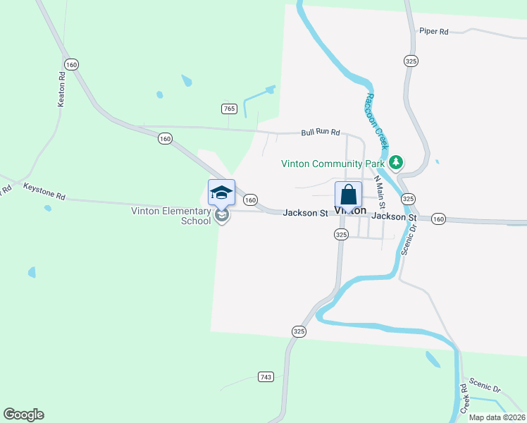 map of restaurants, bars, coffee shops, grocery stores, and more near County Road 143 in Vinton