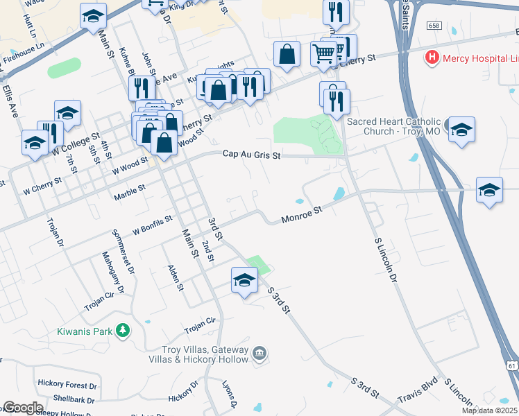 map of restaurants, bars, coffee shops, grocery stores, and more near 370 Monroe Street in Troy