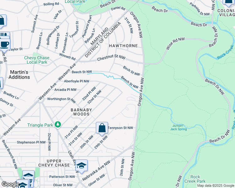 map of restaurants, bars, coffee shops, grocery stores, and more near 6626 31st Street Northwest in Washington