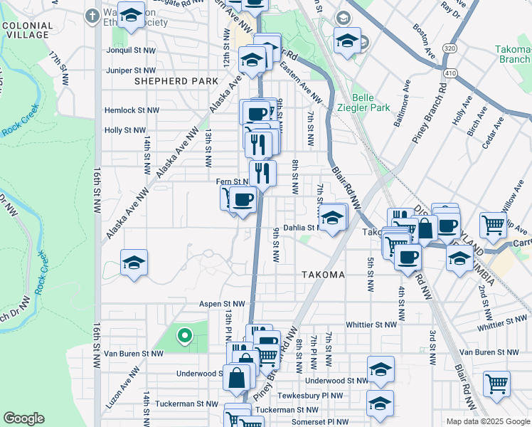 map of restaurants, bars, coffee shops, grocery stores, and more near 101 Independence Avenue Southeast in Washington