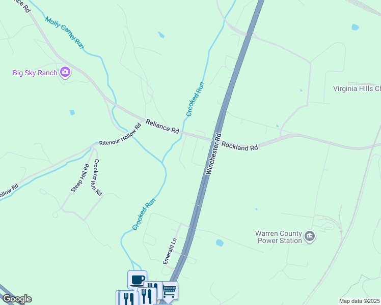 map of restaurants, bars, coffee shops, grocery stores, and more near 127 Garland Drive in Front Royal