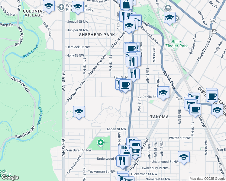 map of restaurants, bars, coffee shops, grocery stores, and more near in Washington