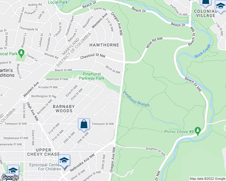 map of restaurants, bars, coffee shops, grocery stores, and more near 6702 Oregon Avenue Northwest in Washington