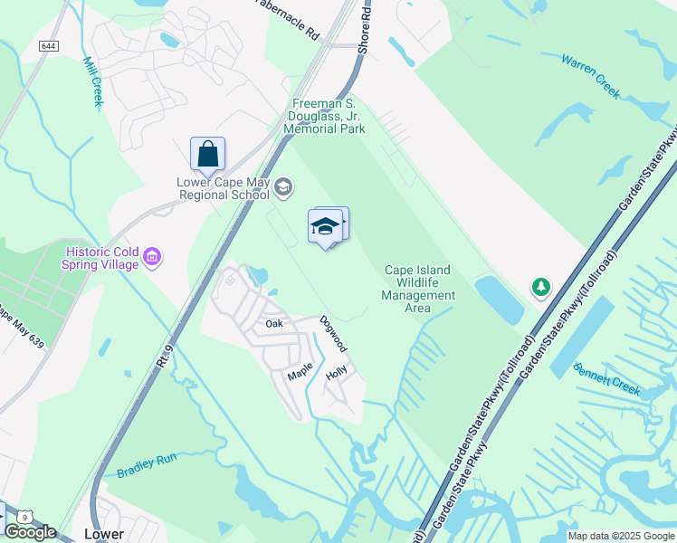 map of restaurants, bars, coffee shops, grocery stores, and more near 687 U.S. 9 in Cape May