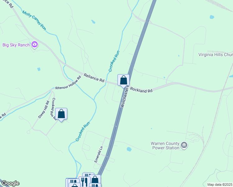 map of restaurants, bars, coffee shops, grocery stores, and more near Garland Drive in Front Royal