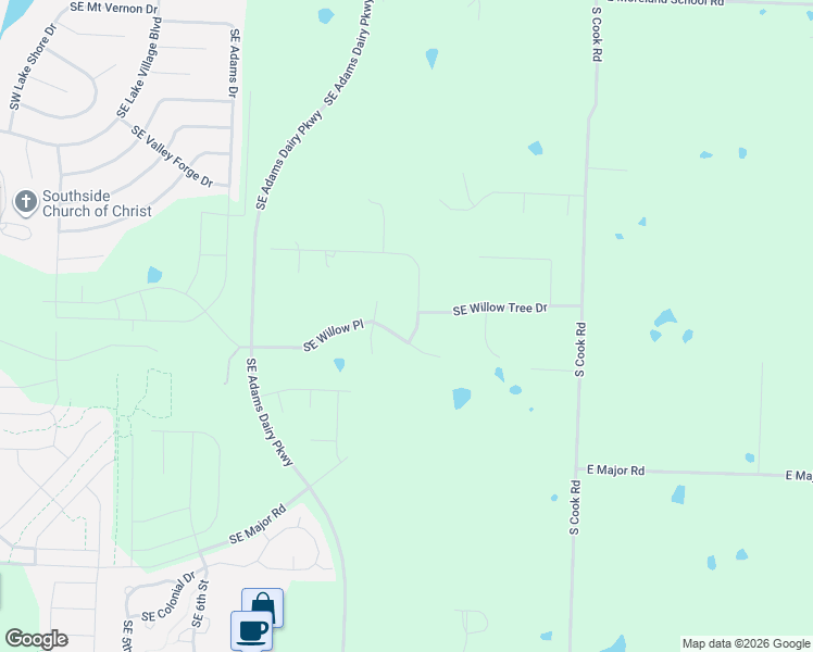 map of restaurants, bars, coffee shops, grocery stores, and more near 1104 Southeast Willow Place in Blue Springs