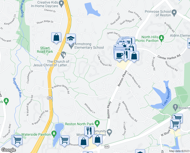 map of restaurants, bars, coffee shops, grocery stores, and more near 1535 Twisted Oak Drive in Reston