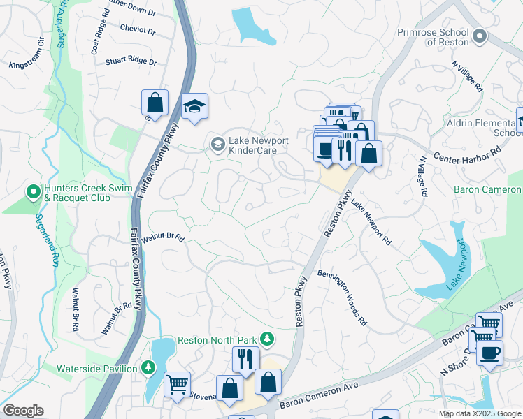 map of restaurants, bars, coffee shops, grocery stores, and more near 1535 Twisted Oak Drive in Reston
