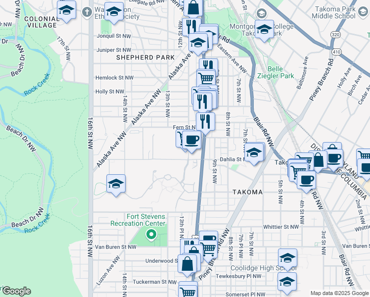 map of restaurants, bars, coffee shops, grocery stores, and more near 101 Independence Avenue Southeast in Washington