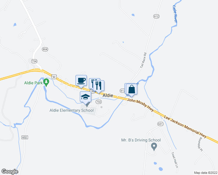 map of restaurants, bars, coffee shops, grocery stores, and more near 39356 Lee Jackson Memorial Highway in Aldie